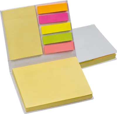Produktbild von Haftmarker- und Haftnotizzettel im weißen Hardcover
