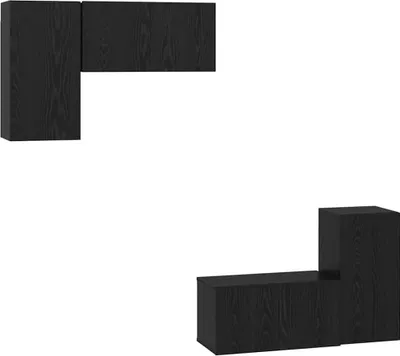 Image de vidaXL Ensemble de meubles TV Fixé au mur Noir imitation chêne Matériau dérivé du bois