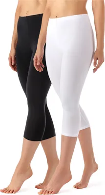 Image de Merry Style Leggings 3/4 pour femmes en viscose 2 Pack MS10-144 (Noir/Blanc, S)