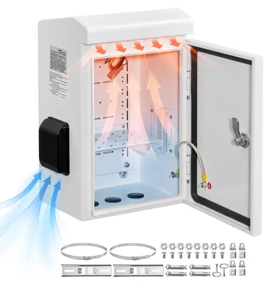 Produktbild von VEVOR Wasserdichtes Elektrogehäuse IP65, Schaltkasten aus Kaltgewalztem Stahl mit Thermostat, Lüfter und Regenabdeckung, Abschließbarer Anschlusskasten Outdoor-Schaltschrank 30 x 20 x 40 cm