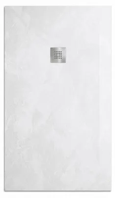 Produktbild von Mineralguss-Duschwanne extra flach Spachteloptik SILEX weiss 70x120 cm Edelstahl in chrom Ablaufschutz in Chrom