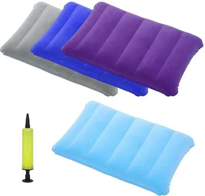 Produktbild von Unyqoos® Set – 4 aufblasbare Reisekissen aus PVC-Flockstoff, ergonomisch 43 x 27 cm, inkl. Pumpe für Reise, Camping & Strand