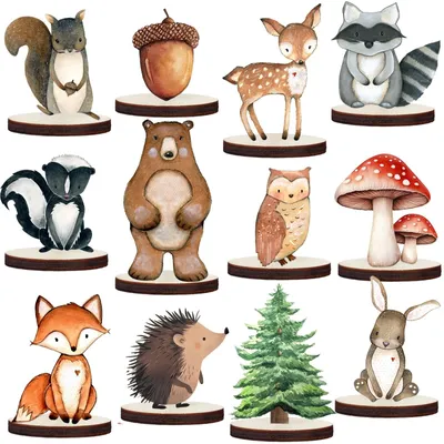 Image de Jeu de 12 figurines d'animaux en bois pour la décoration de table