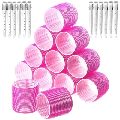 Produktbild von Lockenwickler Set 24 Stücke, Große Locken Curlers Ohne Hitze Selbsthaftend Haftwickler, Groß Haarwickler Hair Rollers mit 12 Stücke Entenschnabelclips für Lange und Kurze Haare Hair