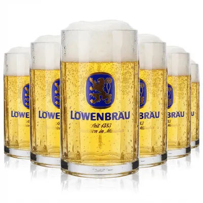 Produktbild von 6x Löwenbräu Bier Glas Gläser 0,4l Krug Seidel Humpen Moldau