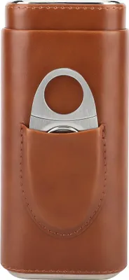 Image de Étui à cigares portable en cuir, cave à cigares doublée de cèdre avec cutter (pour 3 cigares, marron)