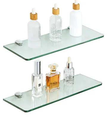 Image de Étagère en verre avec clips de fixation, lot de 2, 38 cm