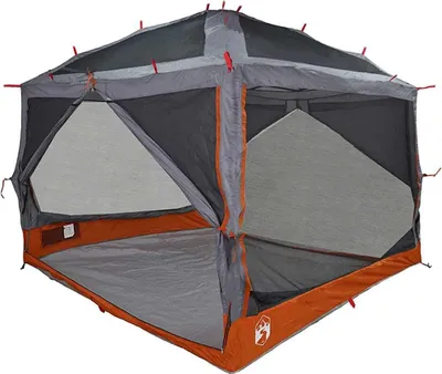 Image de vidaXL Tente intérieure 7 personnes Gris et orange 300 x 300 x 250 cm