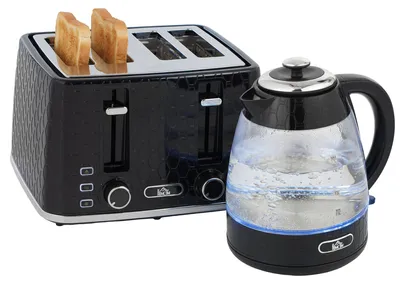 Produktbild von HOMCOM Wasserkocher- und Toaster-Set mit Krümelschublade, Schwarz