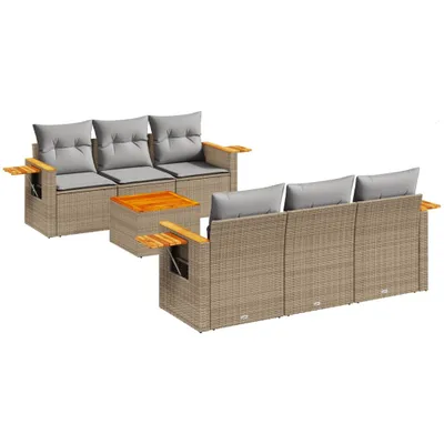 Produktbild von 7-tlg. Garten-Sofagarnitur mit Kissen Beige Poly Rattan