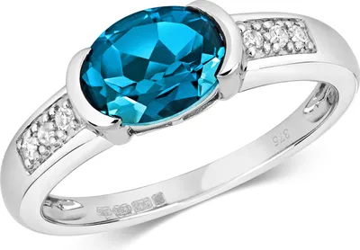 Produktbild von Edler 9 Karat (375) Weißgold Damen - Diamant Solitärring Brillant-Schliff 0.06 Karat mit London - Blautopas, 58 (18.5); TRS11028RSQ