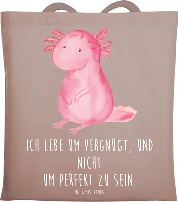 Produktbild von Mr. & Mrs. Panda Uni Tasche Axolotl Niedlich - Braun Pastell - Geschenk, Laptoptasche, Schultasche, Liebe, Lebensweisheit, Axolot, Shopping, Stoffbeutel, Freundin