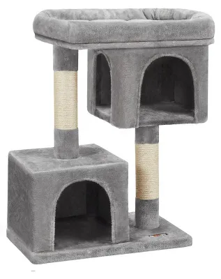 Immagine prodotto di Albero per gatti con 2 fori, alto, in sisal, color grigio chiaro, dimensioni 60 x 40 x 84 cm