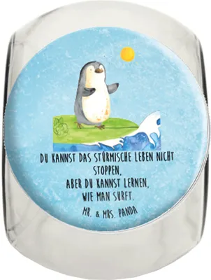 Produktbild von Mr. & Mrs. Panda Kaffeedose Pinguin Surfer L 870ml - Eisblau - Geschenk, Aufbewahrungsdose, Hawaii, Teedose, glasbehälter, Motiviert, Portugal, schraubglas, Optimistisch