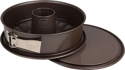 Produktbild von Dr. Oetker Springform Ø 28 cm, runde Backform der Serie Back-Edition aus Stahl mit 2 Böden - Flach- und Rohrboden mit Antihaftbeschichtung (Farbe: braun)