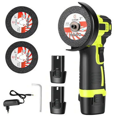 Produktbild von Mini-Winkelschleifer - 12 V kabellos - Bürstenloser Motor - 19.500 U/min - Schleifscheibe - 2 Akkus - Grün