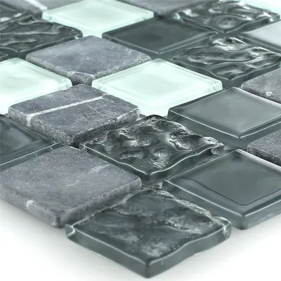 Produktbild von Glas Marmor Naturstein Mosaikfliesen Epsilon Grau Weiß