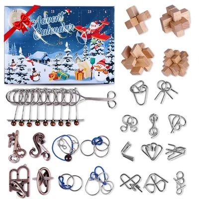 Imagen del producto de 2026 Calendario de Adviento Rompecabezas 24 Puzzles de Metal y Madera 24 Días Llenos de Diversión con Enigmas