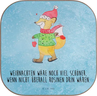 Produktbild von Mr. & Mrs. Panda Tischuntersetzer Fuchs  Schlittschuhe - Eisblau - Geschenk, Winter, Untersetzer Tasse, unterleger, Weihnachten, Heiligabend, Weihnachtsbaum, für Gläser