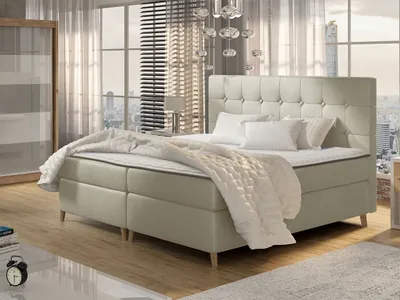 Obrázok produktu pre Boxspringová dvojlôžková posteľ 180x200 SERAFIN - krémová + topper ZDARMA