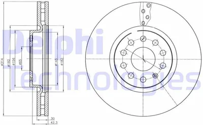 Produktbild von 2x DELPHI Bremsscheibe BG4330C für VW SHARAN (7N1 7N2) TIGUAN (AD1) 49 6mm