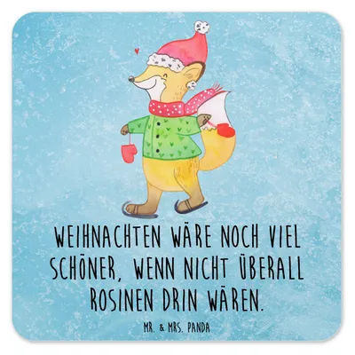 Produktbild von Mr. & Mrs. Panda Untersetzer für Gläser Fuchs Schlittschuhe 6er Set - Eisblau - Geschenk, Flaschenuntersetzer, Weihnachten, Coaster, Heiligabend, Weihnachtsbaum, Winter