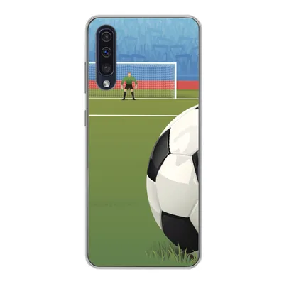 Produktbild von MuchoWow® Handyhülle Schutzhülle Hülle für Samsung Galaxy A30s Eine Illustration eines Fußballs auf dem Feld im Stadion - Jungen - Mädchen - Kinder Silikon Softcase Handy Hülle - Karteninhaber