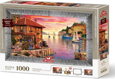 Zdjęcie produktu dla ART PUZZLE Puzzle z ramką i klejem 3w1 Port śródziemnomorski 1000 elementów