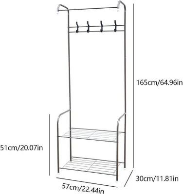Obrázek produktu pro 57cm věšák na kabáty se 4 háčky Kovový věšák na kabáty s věšákem na boty Háček na klobouky Policový věšák hnědý