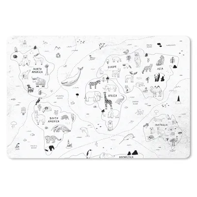 Produktbild von MuchoWow® Schreibtischunterlage Weltkarte - Kinder - Weiß - Schwarz 60x40 cm - XXL Mauspad - Großes Mauspad