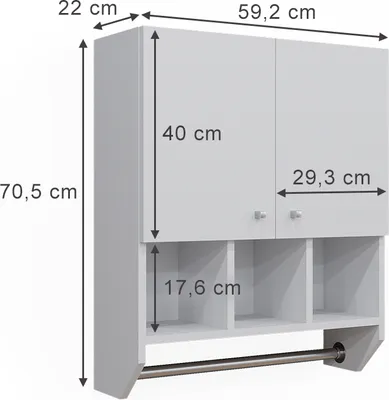 Obrázok produktu pre Kúpeľňová skrinka Vicco Fynn biely 59.2 x 70.5 cm Nástenná skrinka s 2 dvierkami, Model 43372