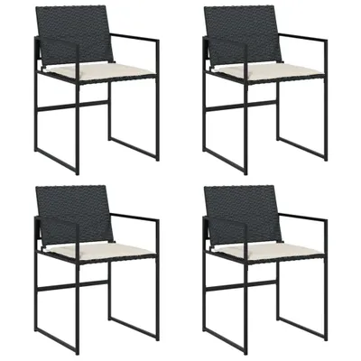 Produktbild von vidaXL Gartenstühle mit Kissen 4 Stk. Schwarz Poly Rattan