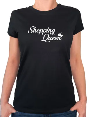 Produktbild von Huuraa Damen T-Shirt Shopping Queen L Black Bio Baumwolle Fairtrade Damenshirt Geschenkidee