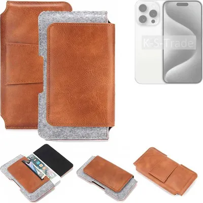 Produktbild von K-S-Trade Handyhülle Schutzhülle kompatibel mit Apple iPhone 15 Pro Gürteltasche Holster Gürtel Tasche Smartphone Tasche Handy Hülle Polyurethan+ Filz,