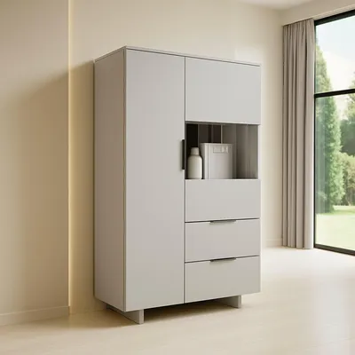 Immagine prodotto di Dmora Credenza Braga 41.5x90x170h cm Beige, 2 Cassetti 6 Ripiani