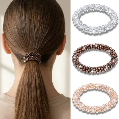 Produktbild von 3 Perlen-Haargummis für Damen und Mädchen, elastischer Haarschmuck mit Strasssteinen