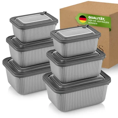 Zdjęcie produktu dla Pojemniki do przechowywania żywności Viwares w zestawie 6 sztuk z przezroczystą pokrywką z zaworem, pojemniki do przechowywania, kuchenne, do układania jeden na drugim, wolne od BPA, plastikowe, nadające się do mikrofalówki/lodówki, 3 rozmiary (650ml/1050ml/1750ml)