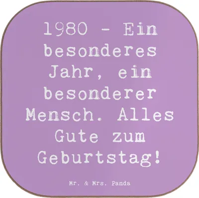 Produktbild von Mr. & Mrs. Panda Getränkeuntersetzer Spruch 1980 Geburtstag - Lavendeltraum - Geschenk, Tischuntersetzer, Alter, feiern, Untersetzer Gläser, unvergesslicher, Coaster, für