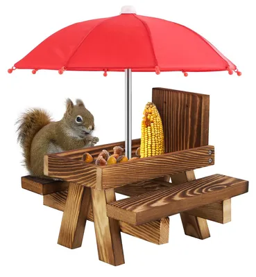 Image de Omgoods - Abri à écureuils en bois avec parasol - Ornement de jardin pour écureuils