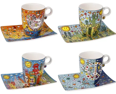 Produktbild von Goebel James Rizzi Pop Art 4er Set Tassen mit Untertasse ALLE Motive 2023