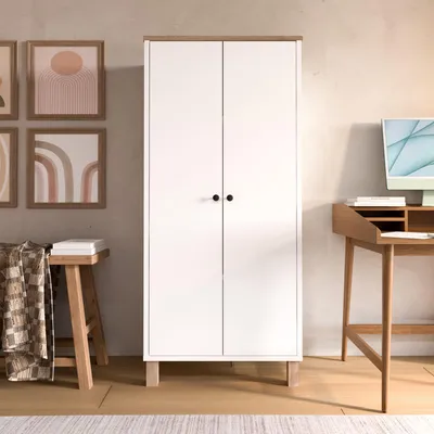 Obrázok produktu pre Skye Decor, kvalitná viacúčelová skrinka, 100% melamín, biela a dubová farba, rozmer 61 x 133,6 x 33 cm