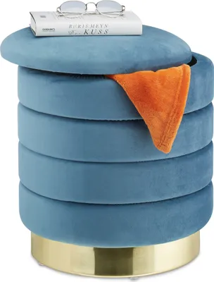 Produktbild von Relaxdays Samthocker mit Stauraum, rund, Hocker Samt, eleganter Polsterhocker, HxD: 43,5x39 cm, Sitzhocker, petrol/gold