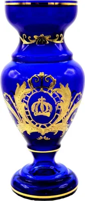Immagine prodotto di Pompöös by Casa Padrino Vaso a calice con placcatura in oro 24 carati Blu / Oro Ø 14 x H. 30,5 cm - Vaso di fiori Pompöös disegnato da Harald Glööckler