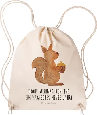 Produktbild von Mr. & Mrs. Panda Säckchen Eichhörnchen Weihnachtszeit - Transparent - Geschenk, Stoffbeutel, wander rucksack, gym tasche, Weihnachtsgruß, Jutebeutel, Weihnachten, Beutel