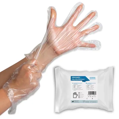 Produktbild von ARNOMED Polyglove Herren Einmalhandschuhe aus PE, bequem und robust | Beutel (100 Stück)