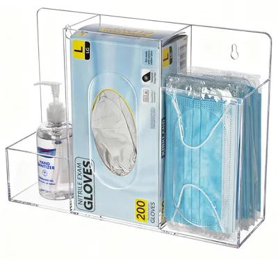 PPE-Dispenser-Station, 3 Fächer, Acryl, 35x9,5x26 cm, wandmontierbar