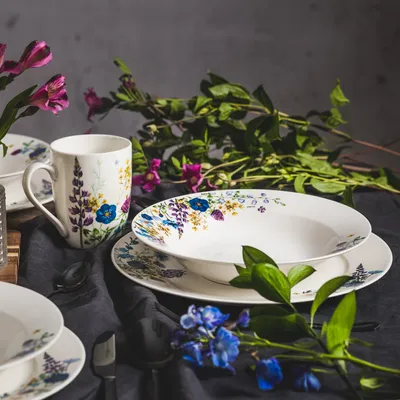 Produktbild von Tafelservice Tellerset Porzellan 6 Personen 18 tlg. rund weiß Blumenmuster