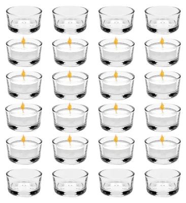 Produktbild von 24 Teelichtgläser, 4,5 cm Dm Set, Kerzenhalter Dekoration, Klare Teelichthalter aus Glas, Mini Kerzenhalter für Tischdekoration, für Hochzeiten, Dekorative Kerzengläser
