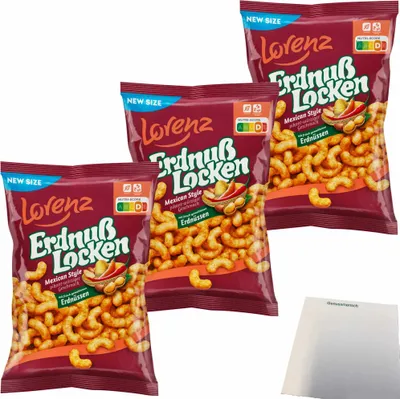 Produktbild von Lorenz ErdnußLocken Mexican Style Flips 3er Pack (3x175g Beutel) + usy Block