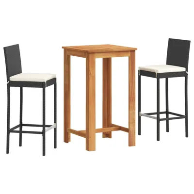 Produktbild von vidaXL 3-tlg. Gartenbar-Set Schwarz Massivholz Akazie und Poly Rattan